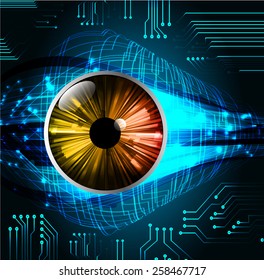 Dark blue color Light Abstract Technology background for computer graphic website internet and business. circuit. orange eye.