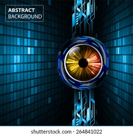 dark blue color Light Abstract Technology background for computer graphic website internet and business. circuit. orange eye. pixel, mosaic, table.