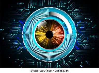 dark blue color Light Abstract Technology background for computer graphic website internet and business. circuit. vector illustration. orange eye Security. eyeball