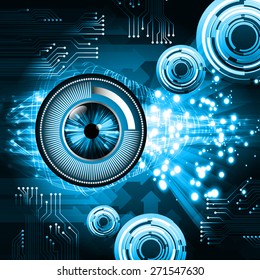 dark blue color Light Abstract Technology background for computer graphic website internet and business. circuit. vector illustration. wave. eye. eyeball