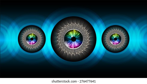 dark blue color Light Abstract Technology background for computer graphic website internet and business. circuit. vector illustration. infographics. sound wave. eye. eyeball.