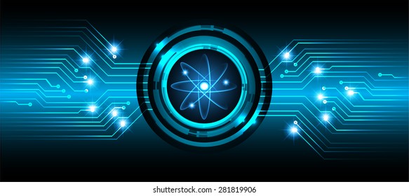 dark blue color Light Abstract Technology background for computer graphic website internet business. circuit. illustration. Electrons, neutrons, protons, nuclei, nuclear, atom, molecular.