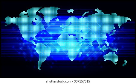 dark blue color Light Abstract Technology background for computer graphic website internet and business.circuit.vector illustration. abstract digital. infographics. motion move blur.World map