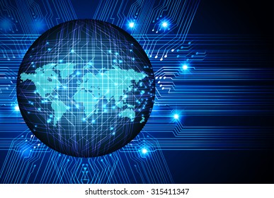 Dark blue color Light Abstract Technology background for computer graphic website internet and business. circuit. vector illustration. infographics. motion move blur.neon. pixel. World Map, Global.