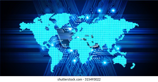 Dark blue color Light Abstract Technology background for computer graphic website internet and business. circuit. vector illustration. infographics. motion move blur.neon. World Map, Global