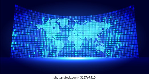 Dark blue color Light Abstract Technology background for computer graphic website internet and business. circuit. vector illustration. infographics. motion move blur.neon. World Map, Global