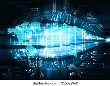 Dark blue color Light Abstract Technology background for computer graphic website internet and business. circuit. vector illustration. infographics. motion move blur.neon. World Map, Global