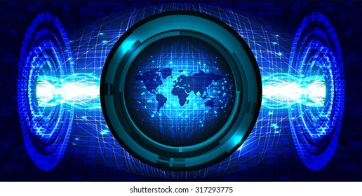 Dark blue color Light Abstract Technology background for computer graphic website internet and business. circuit. vector illustration. infographics. motion move blur.neon. pixel. eye. World Map,Global