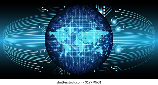Dark blue color Light Abstract Technology background for computer graphic website internet and business. circuit. vector illustration. infographics. motion move blur.neon. pixel. World Map, Global