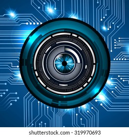 Dark blue color Light Abstract Technology background for computer graphic website internet and business. circuit. vector illustration. infographics. motion move blur.neon. pixel. eye