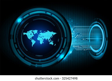 Dark blue color Light Abstract Technology background for computer graphic website internet and business.circuit.vector illustration.infographics. motion move blur.neon. pixel. World Map, Global