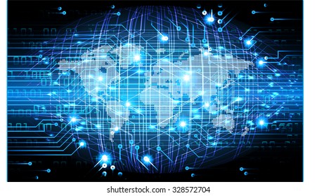 Dunkelblaue Farbe hellabstrakter Technologie-Hintergrund für Computer-grafische Website Internet und Business. Stromkreis.Vektorgrafik. Infografiken. Bewegung bewegen unscharf.neon. Pixel. Weltkarte, Global