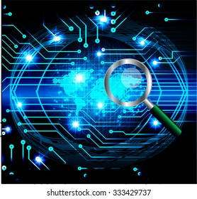 Dark blue color Light Abstract Technology background for computer graphic website internet and business.circuit.vector illustration.infographics. motion move.neon. pixel, Padlock World Map, Global