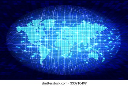 Dark blue color Light Abstract Technology background for computer graphic website internet and business.circuit.vector illustration.infographics. motion move.neon. pixel, Padlock, World Map, Global