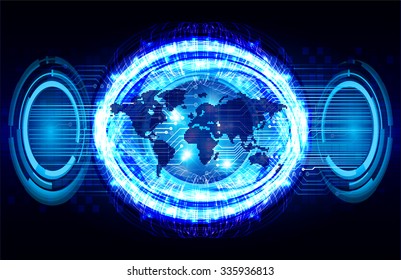 Dark blue color Light Abstract Technology background for computer graphic website internet and business.circuit.vector illustration.infographics. motion move.neon. pixel, Padlock, World Map, Global