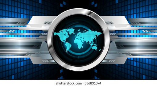 Dark blue color Light Abstract Technology background for computer graphic website internet and business.circuit.vector illustration.infographics. motion move.neon. pixel, Padlock, World Map, Global