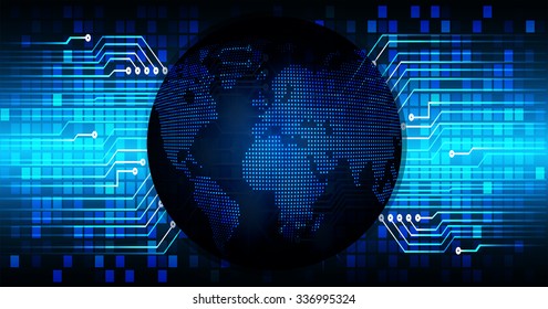 Dark blue color Light Abstract Technology background for computer graphic website internet and business.circuit.vector illustration.infographics. motion move.neon. pixel, Padlock, World Map, Global