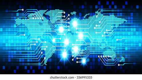 Dark blue color Light Abstract Technology background for computer graphic website internet and business.circuit.vector illustration.infographics. motion move.neon. pixel, Padlock, World Map, Global