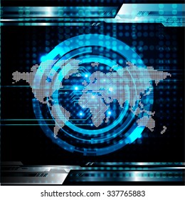 Dark blue color Light Abstract Technology background for computer graphic website internet and business.circuit.vector illustration.infographics. motion move.neon. pixel, Padlock, World Map, Global