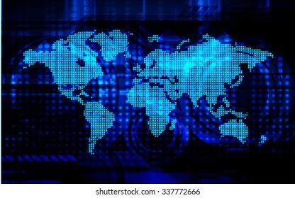 Dark blue color Light Abstract Technology background for computer graphic website internet and business.circuit.vector illustration.infographics. motion move.neon. pixel, Padlock, World Map, Global