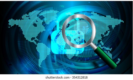 Dark blue color Light Abstract Technology background for computer graphic website internet and business.circuit.vector illustration.infographics. motion move.neon. pixel, Padlock, World Map, Global