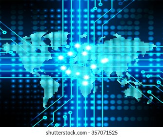 dark blue color Light Abstract Technology background for computer graphic website internet and business.circuit.illustration.digital.infographics.binary code. www.vector.motion move blur. World map