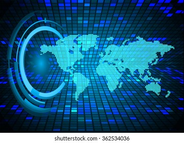 dark blue color Light Abstract Technology background for computer graphic website internet and business.circuit.illustration.digital.infographics.binary code. www.vector.motion move blur. World map