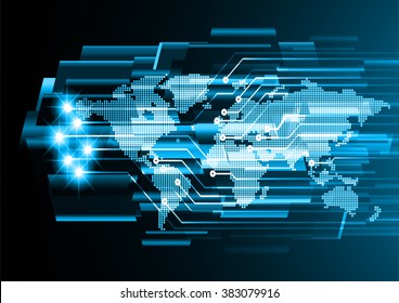 dark blue color Light Abstract Technology background for computer graphic website internet and business.circuit.illustration.digital.infographics.binary code. www.vector.motion move blur. World map