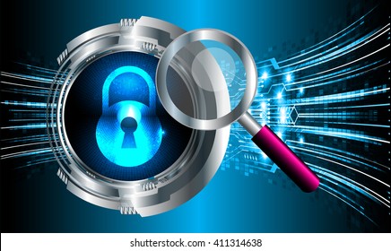 dark blue color Light Abstract Technology background for computer graphic website internet. circuit. illustration. infographics. motion move.neon. lock, key, Padlock. Magnifier, Magnifying Glass