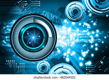Dark blue color Light Abstract Technology background for computer graphic website internet.circuit. illustration.Nuclear,proton,neutron,nucleus. atom molecular. Spark