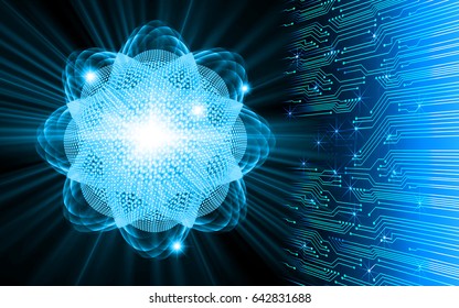 Dark blue color Light Abstract Technology background for computer graphic website internet.circuit. illustration. Nuclear , atom molecular