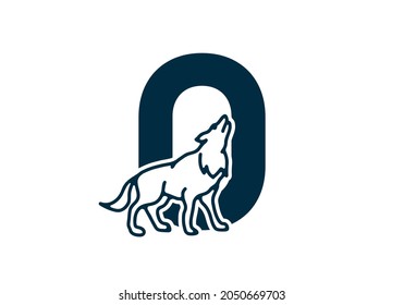 Dark blue color of O initial letter with wolf design