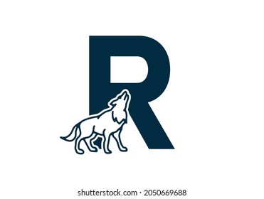 Dark blue color of R initial letter with wolf design