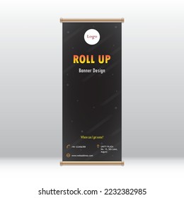 Dark blue color roll up banner design for business and infographics, suitable for commercial advertising
