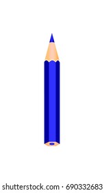 Dark blue color wooden pencil. Sharp colorful pencil on white background.