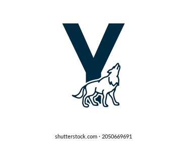 Dark blue color of Y initial letter with wolf design