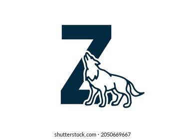 Dark blue color of Z initial letter with wolf design