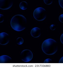 Patrón transparente de perla azul oscuro, conjunto de iconos, fondo vectorial de malla vibrante, impresión abstracta de tela de forma redonda, burbujas brillantes de vidrio de joyas.