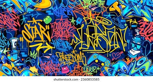 Dark Blue Colorful Abstract Urban Style Hiphop Graffiti Street Art Vector Illustration Background Template