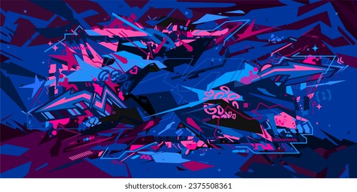 Dark Blue Colorful Abstract Urban Style Hiphop Graffiti Street Art Vector Illustration Background Template