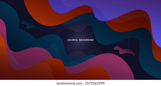 Dark blue and colorful luxury background template. with abstract waves and shadows. Futuristic background with strong pattern design. Vector Eps10