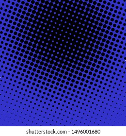 Dark blue comic pop art background with halftone dots design, vector illustration template