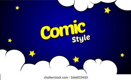 dark blue comic style background. with cloud and yellow stars vector illustration