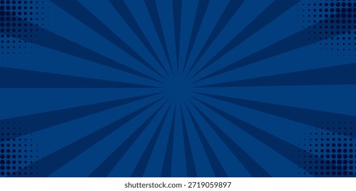 Fondo azul oscuro de estilo cómico con líneas de ráfaga radial y patrones de semitonos. Diseño audaz y enérgico ideal para temas de superhéroes, imágenes de juegos y contenido lleno de acción.