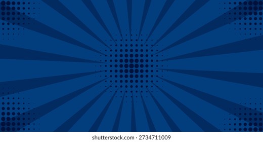 Fondo de estilo cómico azul oscuro con líneas de ráfaga radial y patrones de semitonos. Diseño audaz y enérgico ideal para temas de superhéroes, imágenes de juegos y contenido lleno de acción.