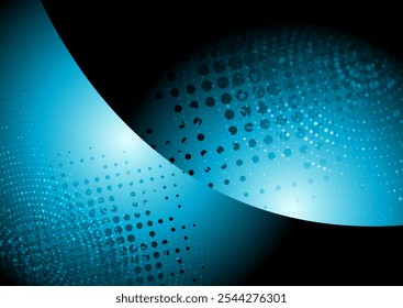 Dark blue concept wavy abstract background with halftone dots. Retro art vector design