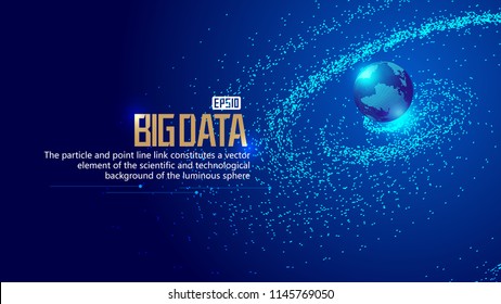 Dark blue cosmic vortex, 3d star, particle construction network technology big data abstract vector background