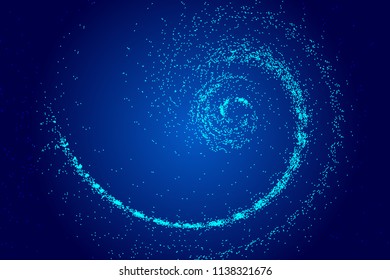 Dark blue cosmic vortex particles, network technology big data abstract vector background