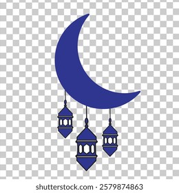 Dark blue crescent moon and lantern icon vector. dark blue crescent moon and lantern icon vector for Ramadan background, vector to add decoration for Ramadan greeting.