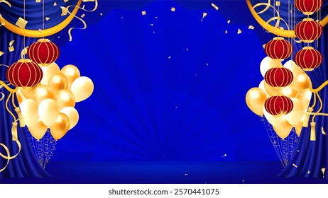 Dark blue curtains realistic illustration.Theater fabric silk decoration for movie cinema or opera hall. Curtains and draperies interior decoration object for theater stage